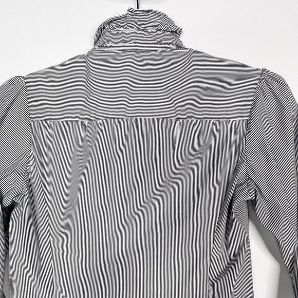 Reiss US 2 Black White Pinstripe Ruffle Mock Neck Long Sleeve Blouse Top Cotton - Picture 7 of 11